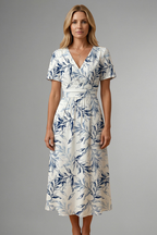 Women's Floral Midi Dress – V-Neck Summer Dress