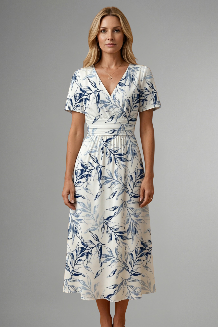 Women's Floral Midi Dress – V-Neck Summer Dress