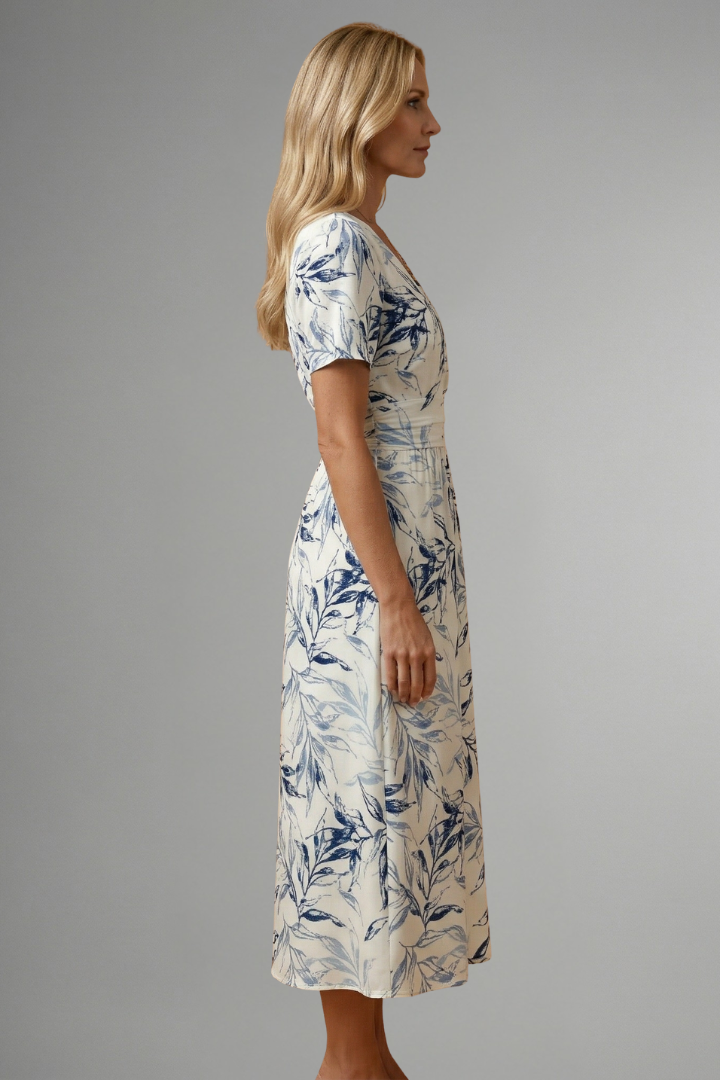 Women's Floral Midi Dress – V-Neck Summer Dress