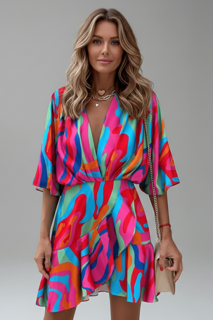Women's Batwing Mini Dress – Tie Waist Dress