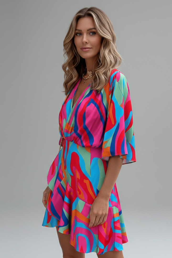 Women's Batwing Mini Dress – Tie Waist Dress
