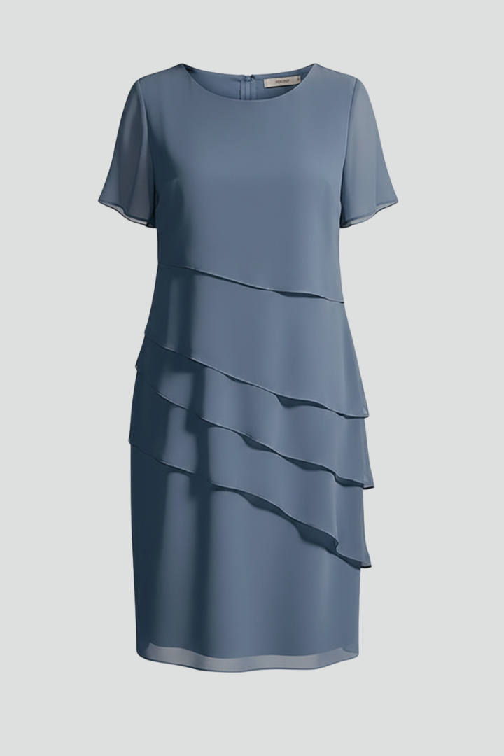 Women's Layered Short Sleeve Dress – Casual Knee-Length Dress