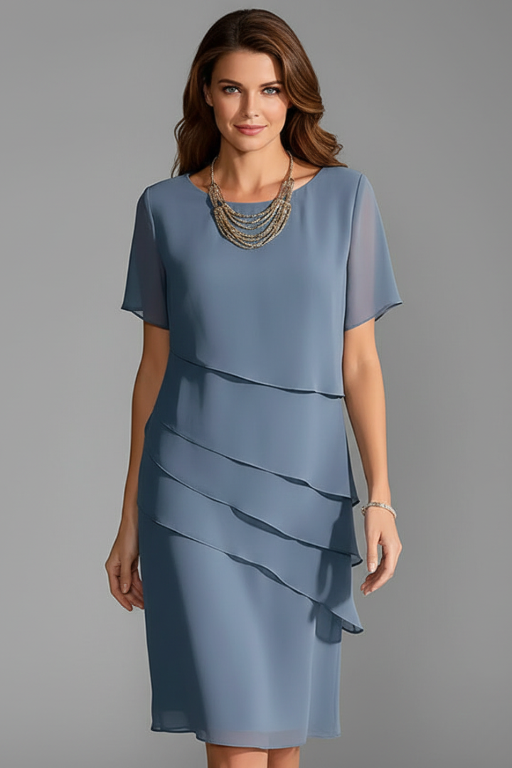 Women's Layered Short Sleeve Dress – Casual Knee-Length Dress