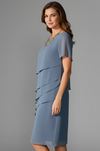 Women's Layered Short Sleeve Dress – Casual Knee-Length Dress