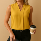 Women's Sleeveless Blouse with V Neckline and Relaxed Fit