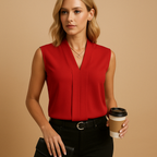 Women's Sleeveless Blouse with V Neckline and Relaxed Fit