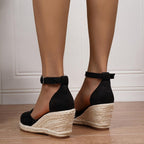 Women's Wedge Sandals with Adjustable Ankle Strap and Open Toe
