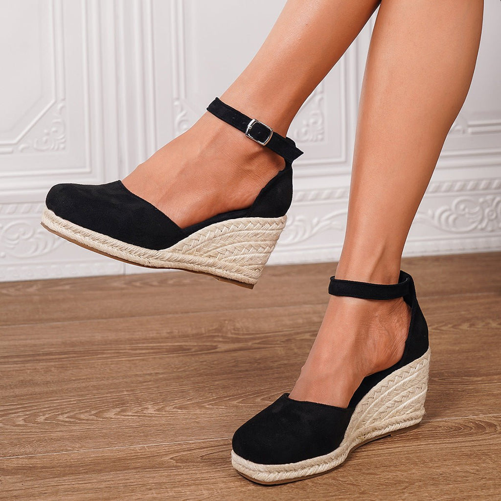 Women's Wedge Sandals with Adjustable Ankle Strap and Open Toe
