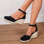 Women's Wedge Sandals with Adjustable Ankle Strap and Open Toe