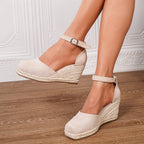Women's Wedge Sandals with Adjustable Ankle Strap and Open Toe