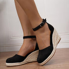 Women's Wedge Sandals with Adjustable Ankle Strap and Open Toe