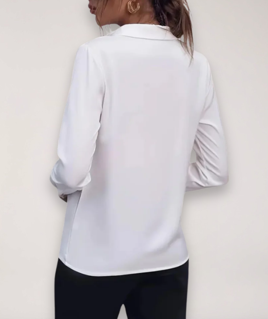 Women's Button Front Office Blouse – Classic Long Sleeve Work Blouse