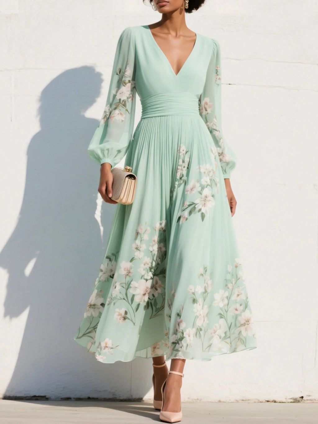 Women's Floral Print Maxi Dress – Flowy Summer Occasion Dress