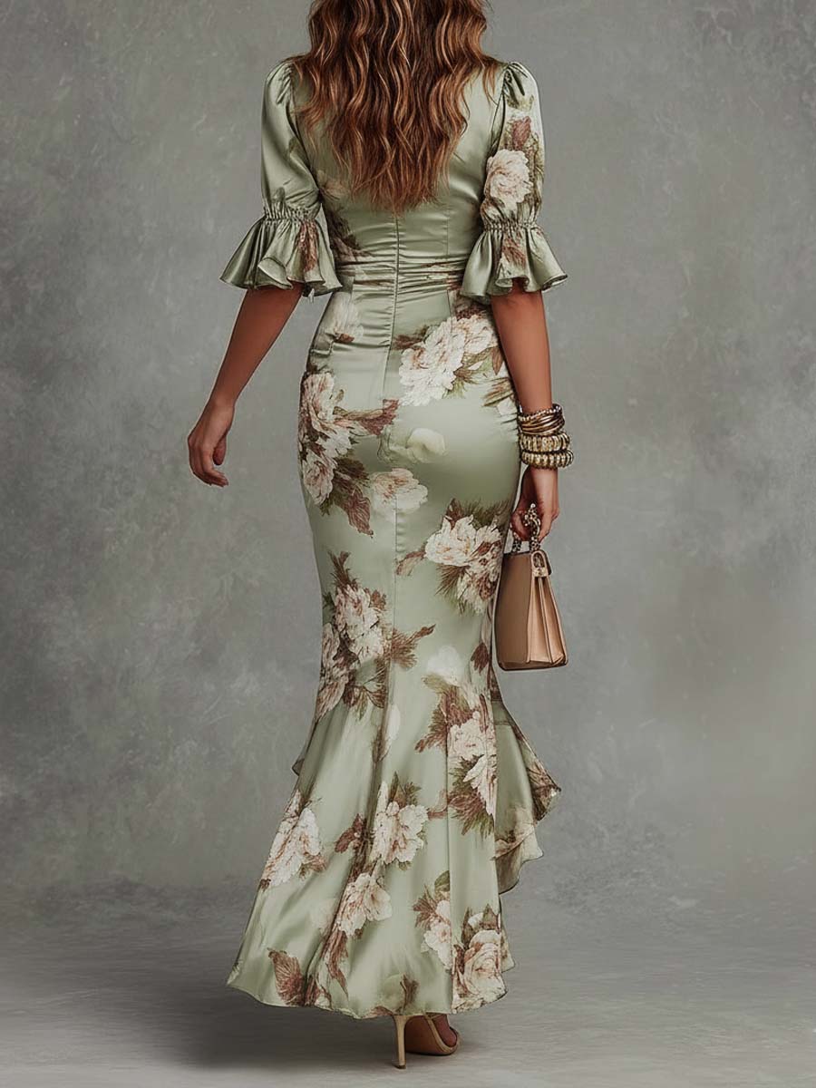 Women's Backless Floral Dress – Flowy Wedding Guest Occasion Dress
