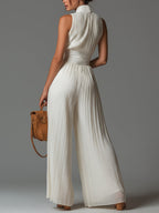 Women's Halter Wide Leg Jumpsuit – Defined Waist Wedding Guest Jumpsuit