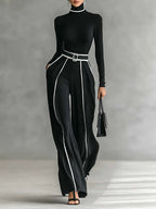 Women's Collared Wide Leg Jumpsuit – Tailored High Neck Formal Jumpsuit