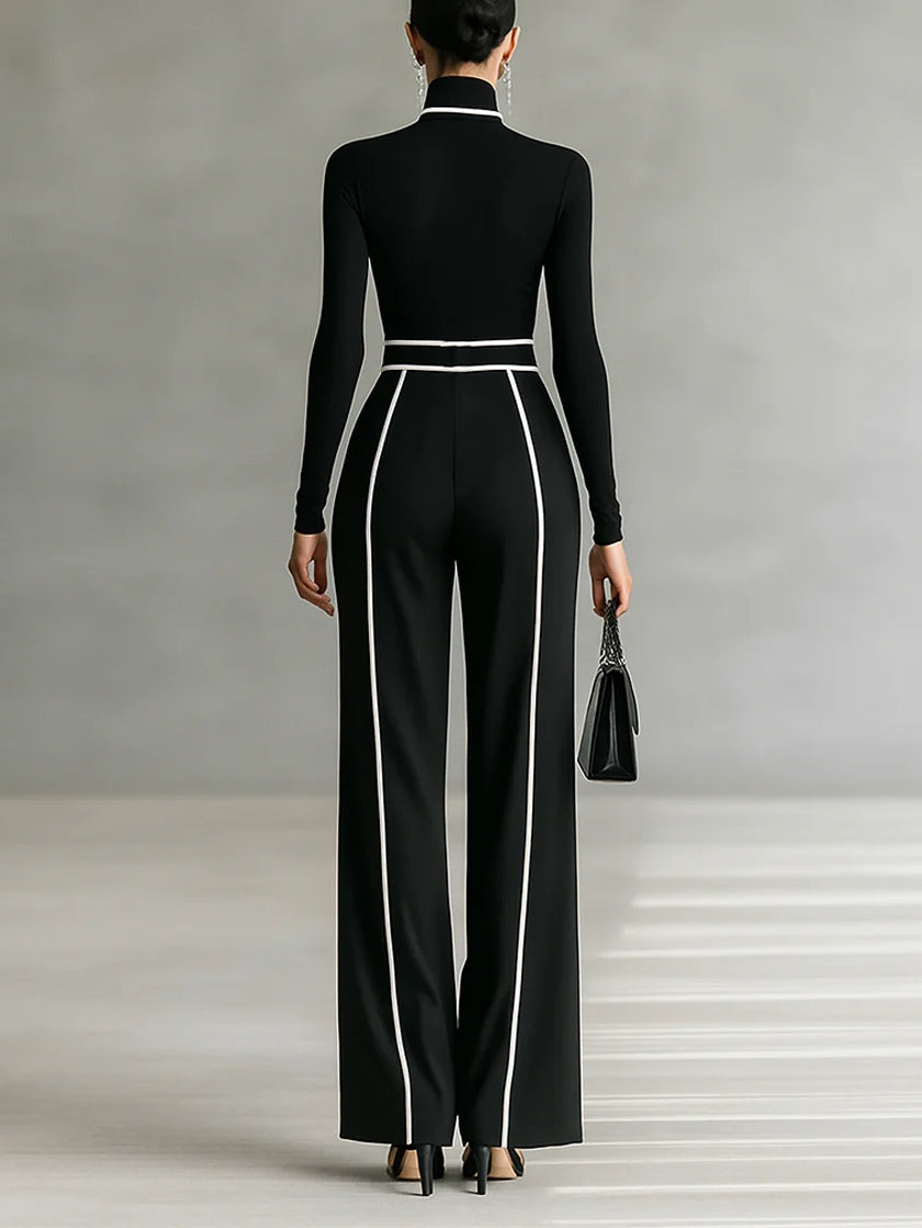 Women's Collared Wide Leg Jumpsuit – Tailored High Neck Formal Jumpsuit