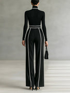 Women's Collared Wide Leg Jumpsuit – Tailored High Neck Formal Jumpsuit