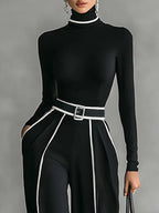 Women's Collared Wide Leg Jumpsuit – Tailored High Neck Formal Jumpsuit
