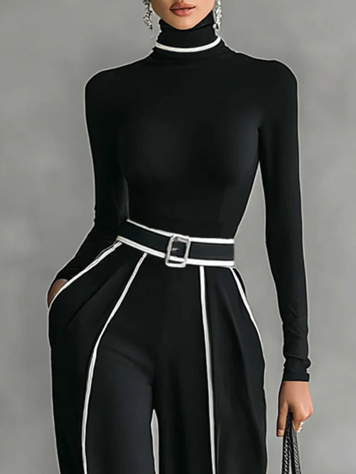 Women's Collared Wide Leg Jumpsuit – Tailored High Neck Formal Jumpsuit