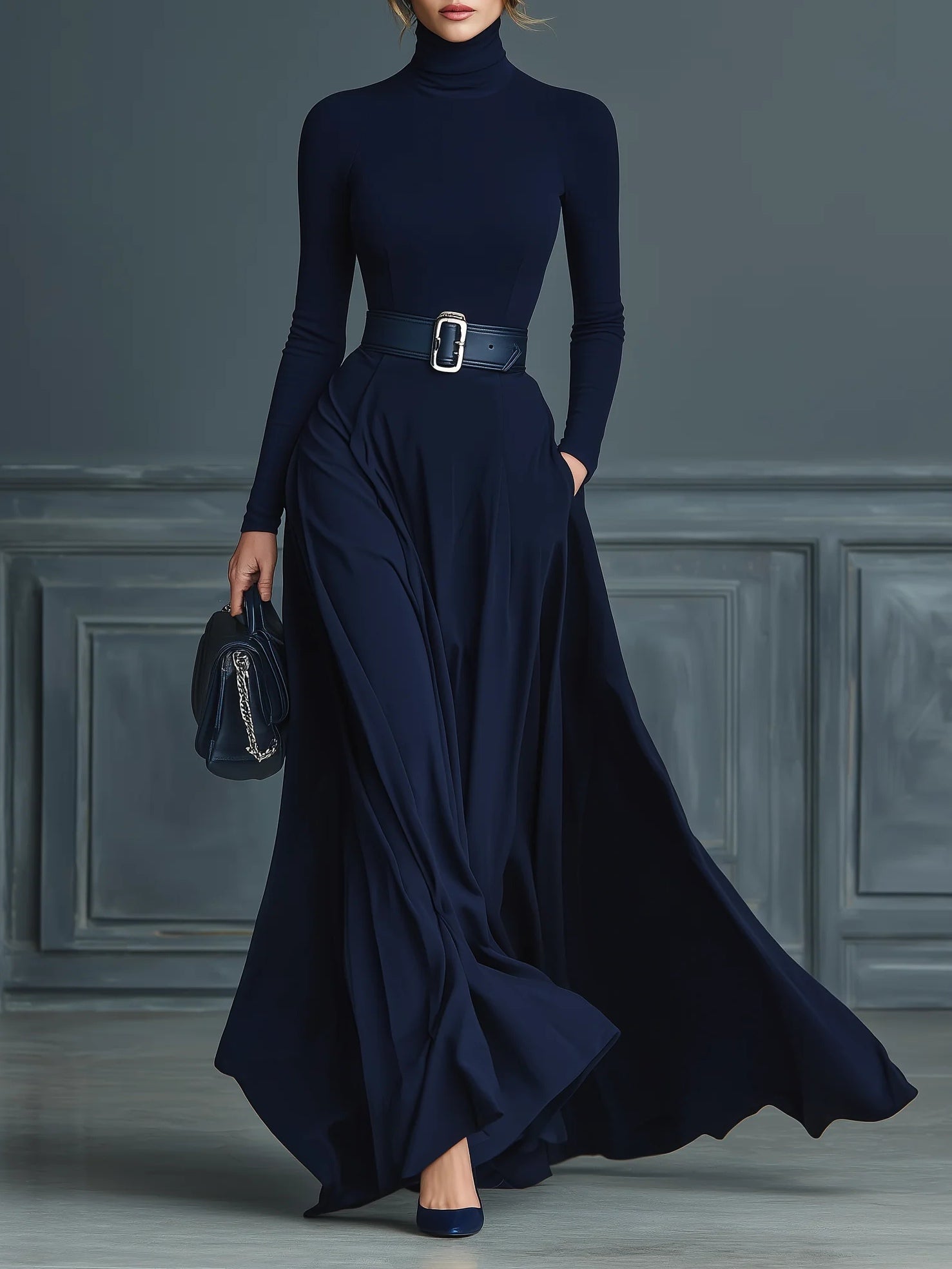 Women's High Neck Maxi Dress – Knit Sweater Dress