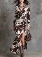 Women's Cow Print Maxi Dress – Button Front Dress