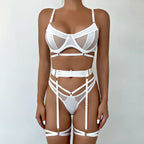 Women's Three-Piece Floral Lingerie Set – Lace Bra Brief & Garter Set