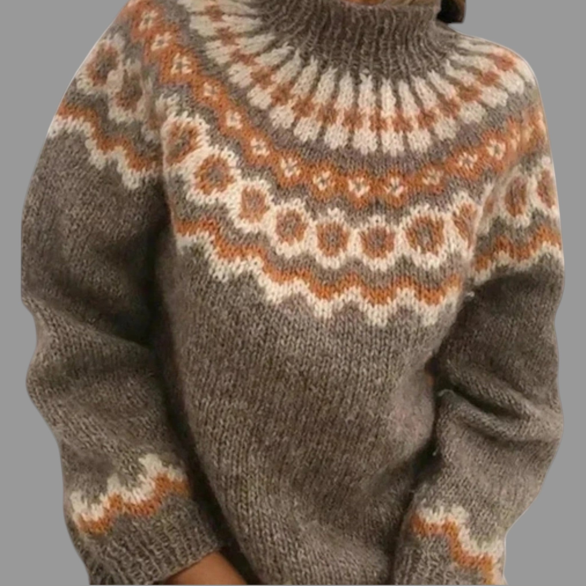 Women's Icelandic Sweater – Patterned High Neck Winter Pullover