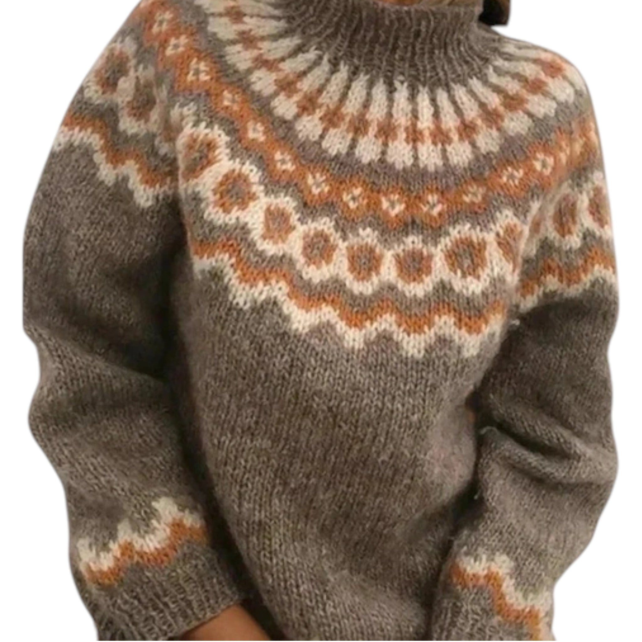 Women's Icelandic Sweater – Patterned High Neck Winter Pullover