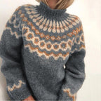 Women's Icelandic Sweater – Patterned High Neck Winter Pullover