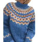 Women's Icelandic Sweater – Patterned High Neck Winter Pullover
