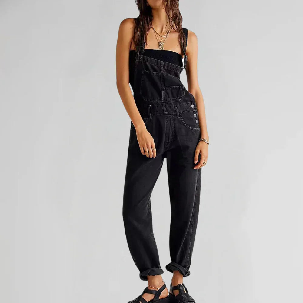 Women's Denim Jumpsuit – Button Front Casual Jumpsuit – Charlotte