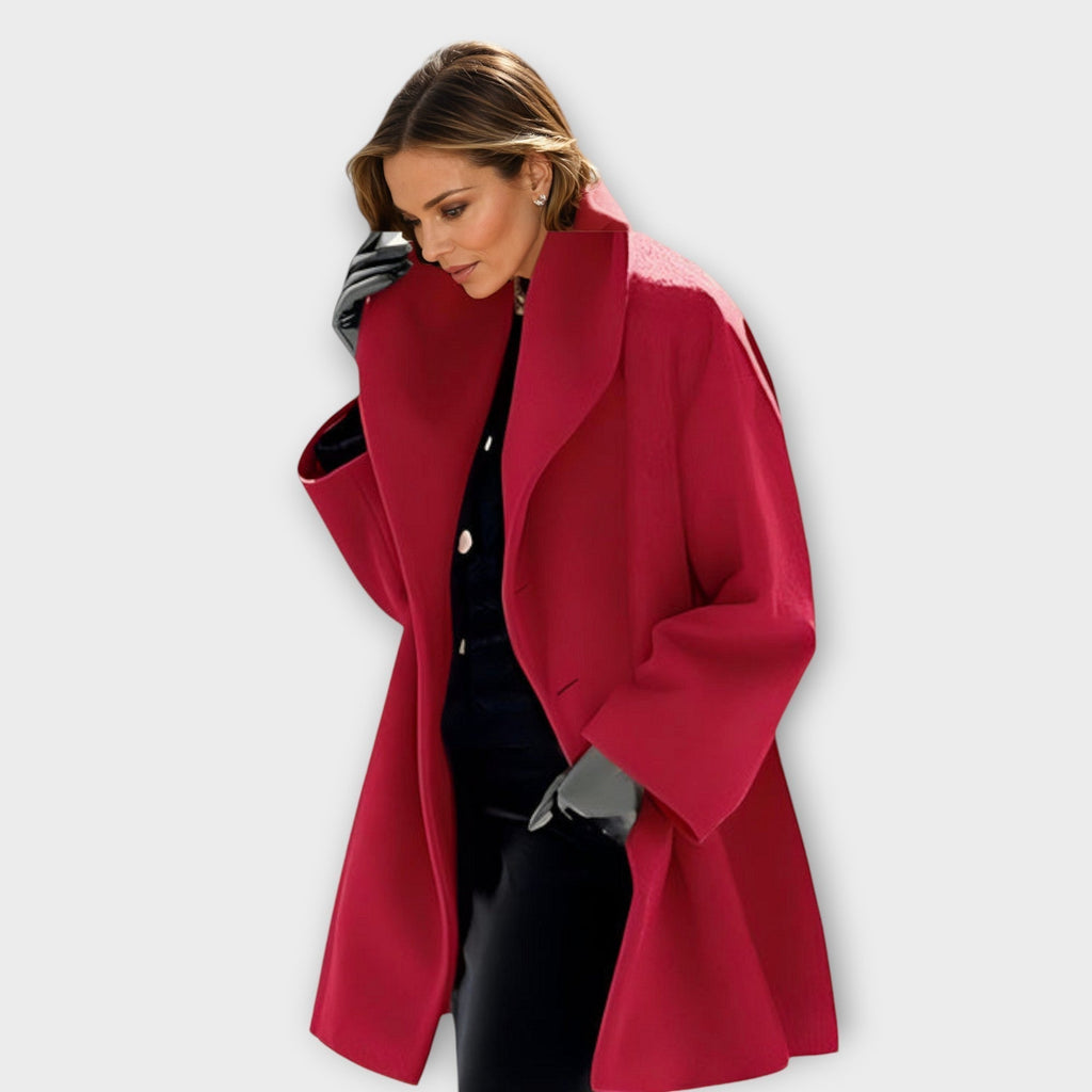 Women's Oversized Long Coat – Stand Collar Button Front Winter Coat