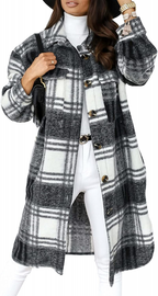 Women's Relaxed Plaid Coat – Long Button Front Winter Overcoat