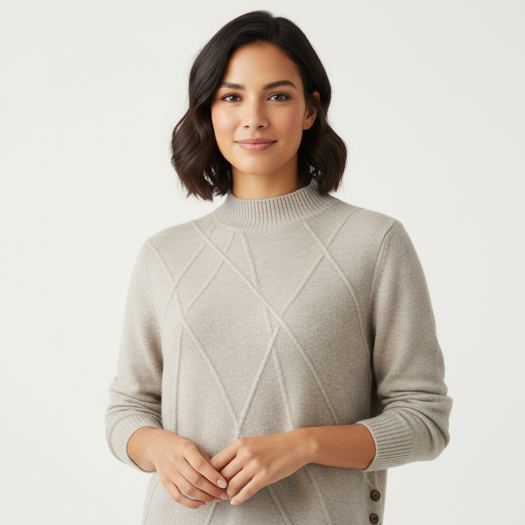 Women's Ribbed Mock Neck Sweater – Textured Long Sleeve High Neck Pullover
