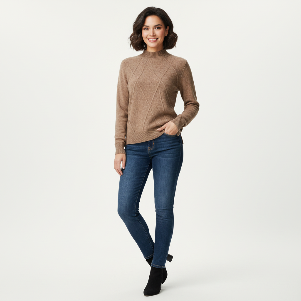 Women's Ribbed Mock Neck Sweater – Textured Long Sleeve High Neck Pullover
