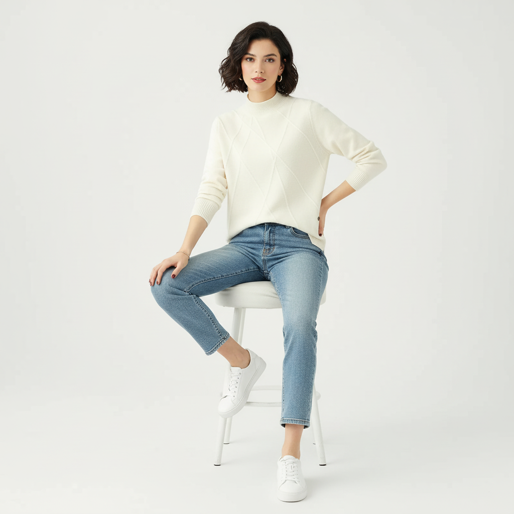 Women's Ribbed Mock Neck Sweater – Textured Long Sleeve High Neck Pullover