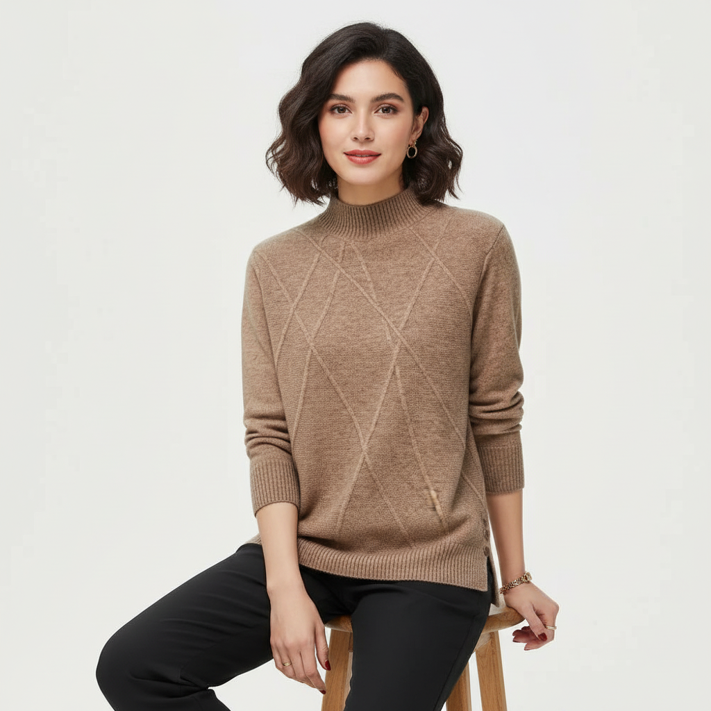 Women's Ribbed Mock Neck Sweater – Textured Long Sleeve High Neck Pullover