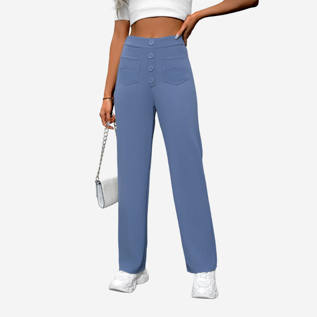Women's Stretch Straight Leg Pants – High Waist Pocket Tailored Trousers