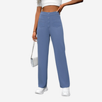 Women's Stretch Straight Leg Pants – High Waist Pocket Tailored Trousers