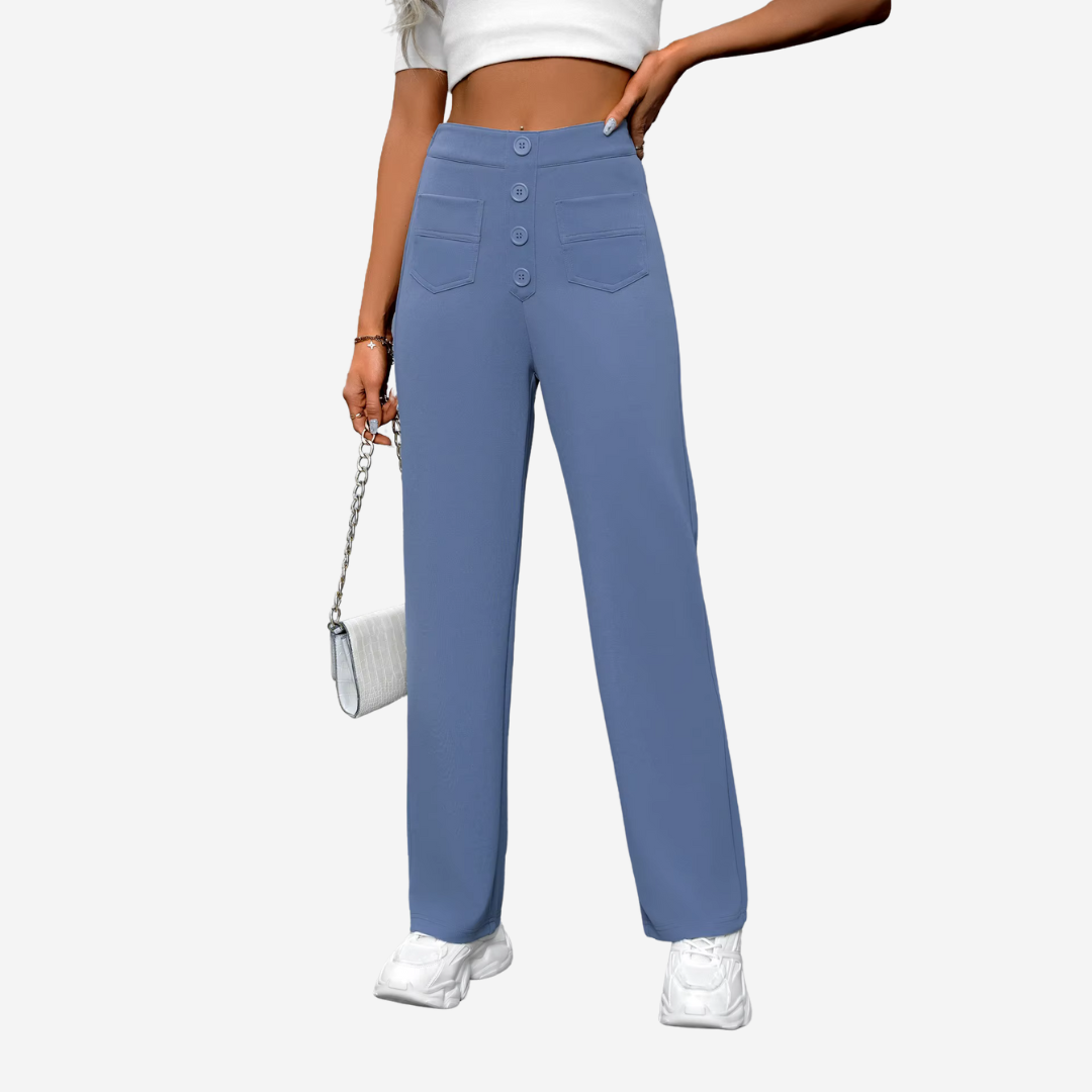 Women's Stretch Straight Leg Pants – High Waist Pocket Tailored Trousers