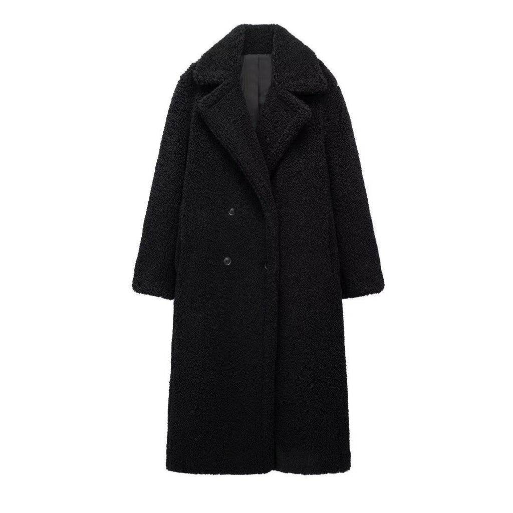 Women's Plush Teddy Coat – Long Lapel Button Front Winter Coat
