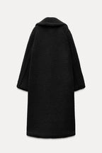Women's Plush Teddy Coat – Long Lapel Button Front Winter Coat