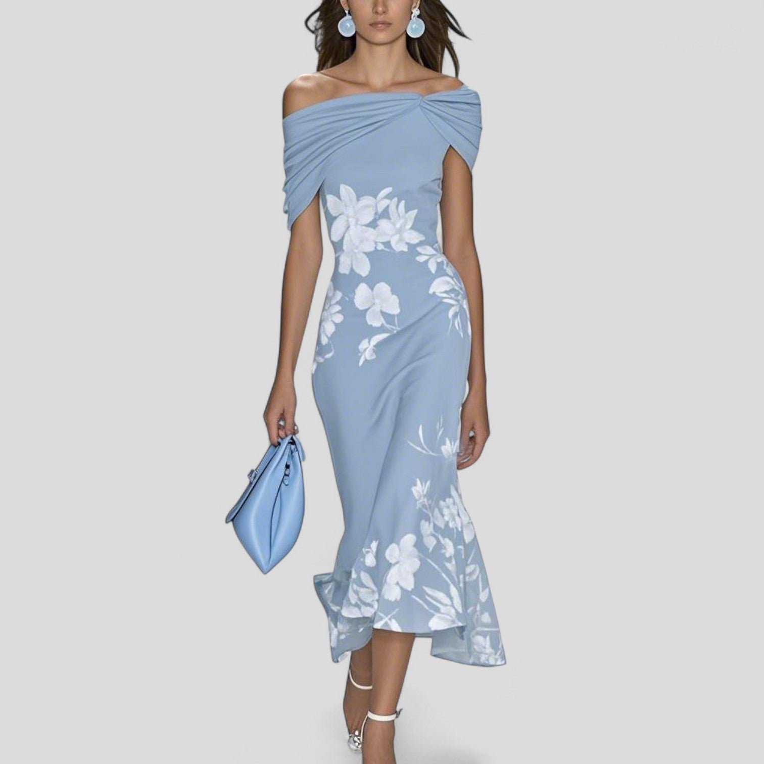 Women's Printed Midi Dress – Relaxed Fit Casual Dress – Elowen