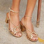Women's Block Heel Sandals – Braided Dress Sandals – Janet