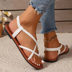 Women's Flat Sandals with Braided Straps and Cutout Design