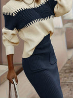 Women's Ribbed Sweater Set – Matching Knit Skirt Set