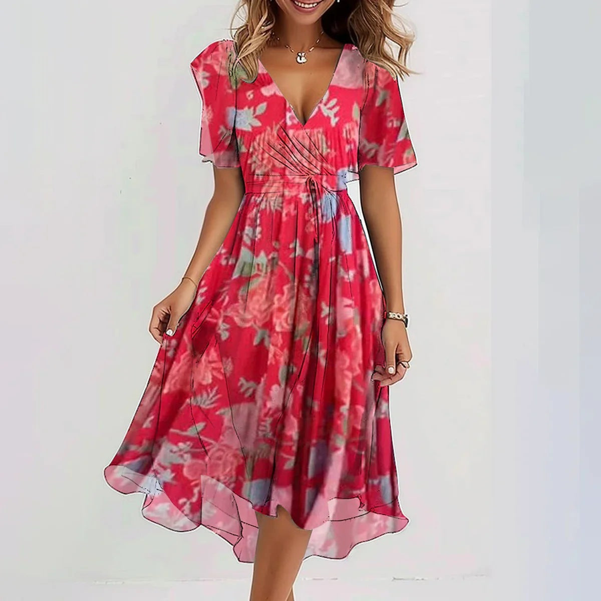 Isabella | Floral V-Neck Midi Dress