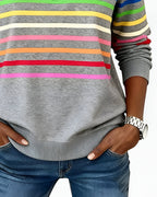 Women's Striped Quarter-Zip Sweater – High Neck Long Sleeve Pullover