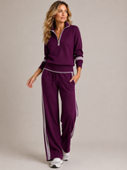 Women's Half-Zip Lounge Set – Wide Leg Pants Set